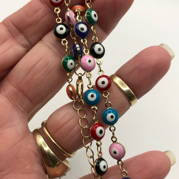 Enamel Multi Colored Evil Eyes Necklace - Picture 7 of 7